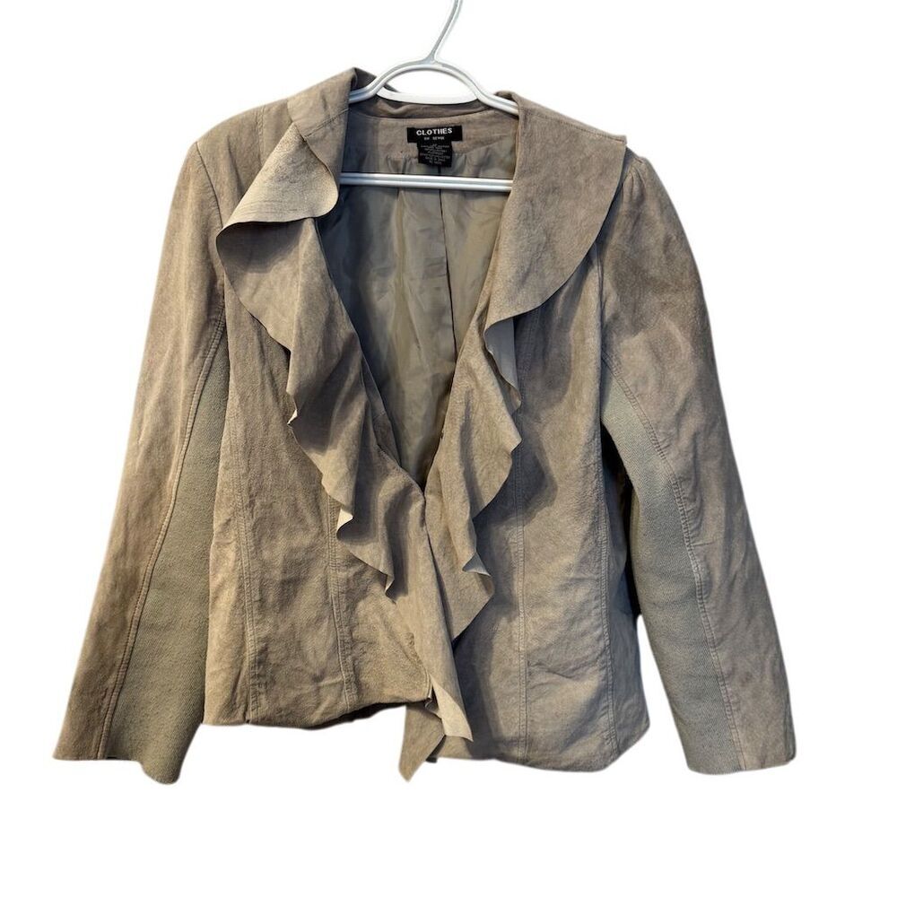 Clothes by Revue Tan Ruffle Front 100%‎ Leather Jacket Size 1X RN 90178
